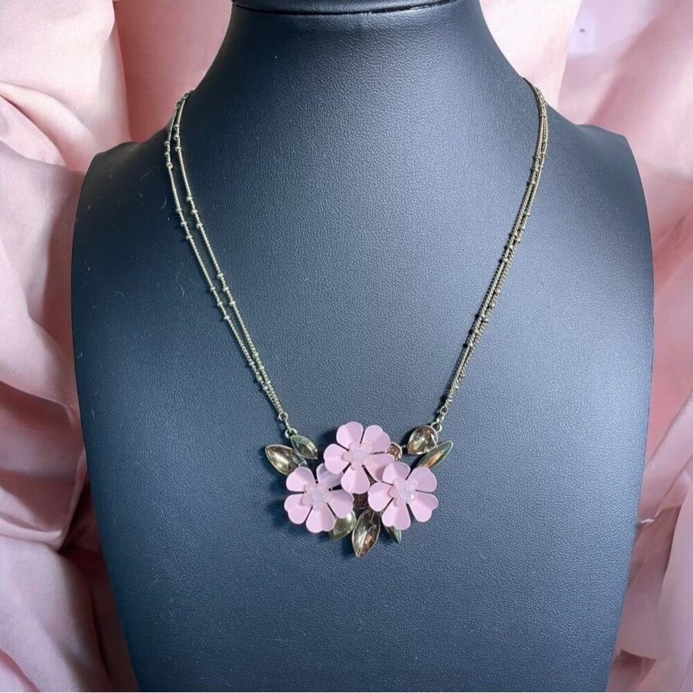 Pink Floral Necklace Double Chain‎ Feminine Elegant Gift Casual Chic Designer